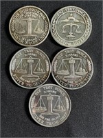 One Ounce .999 Fine Silver Coins (5)