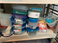 Shelf w/ Assorted Plastic Containers
