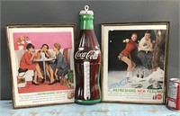 Coca-Cola framed ads (1961-62) & tin thermometer