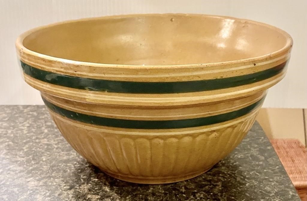 Blue band stoneware crock bowl 10.5" wide