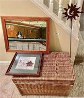 Wicker storage basket, garden décor, 2 wall art