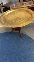 Lg Chineese Brass Tray Table w Wood Base