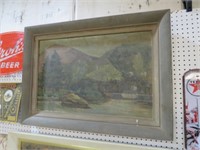 ANTIQUE WOOD FRAMED PAINTING ON BOARD