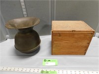 Spittoon and a wooden box with hinged lid