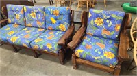 RETRO 1980'S WOOD FRAME 3/3 SOFA & ARM CHAIR