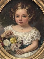 19th CENTURY OIL ON CANVAS OF YOUNG GIRL