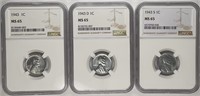 1943-P/D/S Steel Cent Set NGC MS65