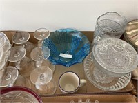Wexford pitcher, decorative blue bowl & 6 goblets