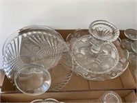 Glass cake stands and serving dish