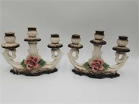 Capodimonte Porcelain Floral Candle Holders HB4A2
