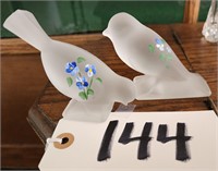 Fenton Satin Glass Painted Bird Pair
