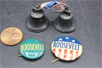 Pair 1940s ROOSEVELT Election Pins/Liberty Bells