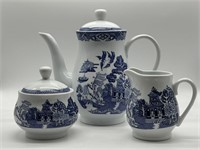 Royal Cuthbertson Blue Willow 3pc Tea Set