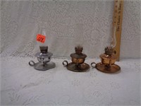 3 Small Oil Lamps 8" Tall