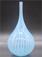 Blue Striped Blown Glass Teardrop Vase