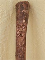 Hand Carved Walking Stick w/ Face - Folk Art