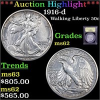 *Highlight* 1916-d Walking Liberty 50c Graded Sele