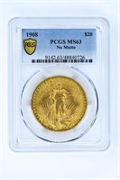 1908 $20 Gold Piece MS63