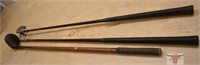 3 Old Golf Clubs (1 with Wooden Handle)
