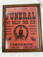 Framed Flyer "Funeral of Billy The Kid", Copy