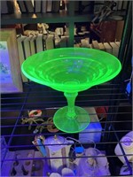 Vintage Uranium Vaseline Green Glass Compote GLOWS
