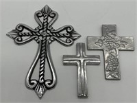 (3) Metal Silvertone Crosses