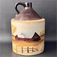 VTG Signed & Painted Moonshine Stoneware Jug