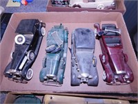 4 vintage built plastic model car kits: Roadsters