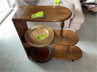 3 shelf wooden end table with casters, 29 in long