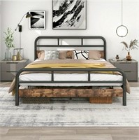 Bed Frame with Modern Wood Headboard and Footboard