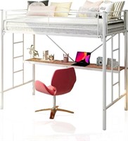 JUISSANO, Metal Loft Bed Frame with Desk, High Sle