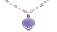 14K Gold Lavender Jade & Amethyst Heart Necklace