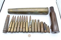 19 - 1940s Brass Military Shells Various Sizes