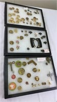 (3) Cases of military buttons, misc pins, patches