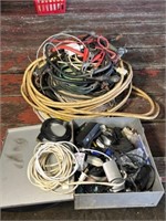 Lot of electric wire, cables, box of electronics