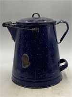 Large blue granite wear coffee pot with lid and