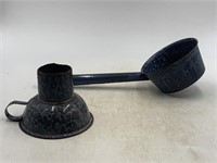 Vintage granite ware ladle and funnel