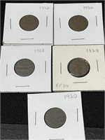 1920,1928,1929,1930 & 1932 Canadian Pennies