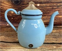 8" Vintage Graniteware Enamled Porc. Coffee Pot