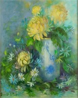 Shirley Little "Mums in Chinese Vase" Oil Indiana