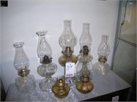 7 antique lamps, 6 w/ globes