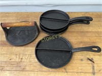 4 Cast Iron Griddle Fry Pans & Weight - 7"