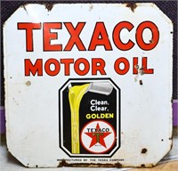 Vntg dbl sided 30x30 porcelain Texaco Oil adv sign