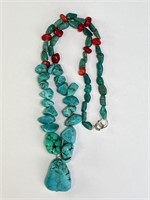 16" Turquoise (Gorgeous) Turquoise/Coral Necklace