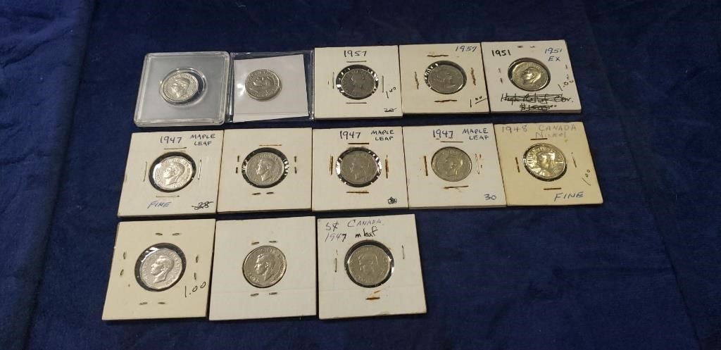 (13) Assorted Canadian Five Cent Coins