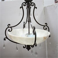 Metal & Faux Marble Tuscan Chandelier w/ Prisms