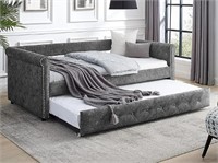 Twin Size Upholstered Daybed with Trundle,Grey