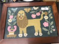 Vintage framed needlepoint lion.