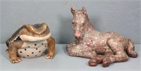 Ceramic Horse + Frog Figurines