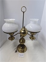 Vintage Table Lamp with White Hobnail Shades
